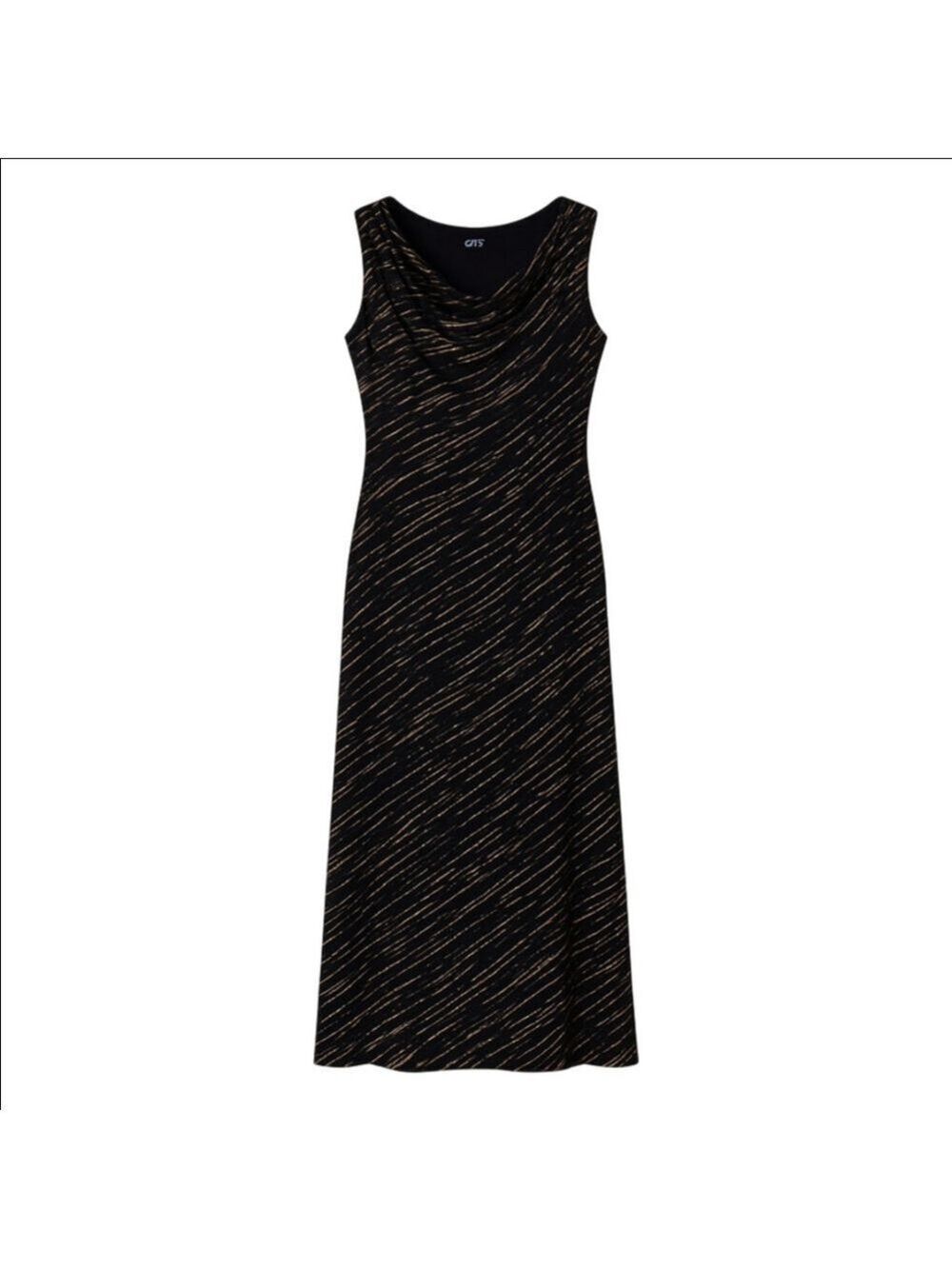 Diana Cowl Neck Midi Dress Black Beige Dash Pattern Size US 6 UK 10